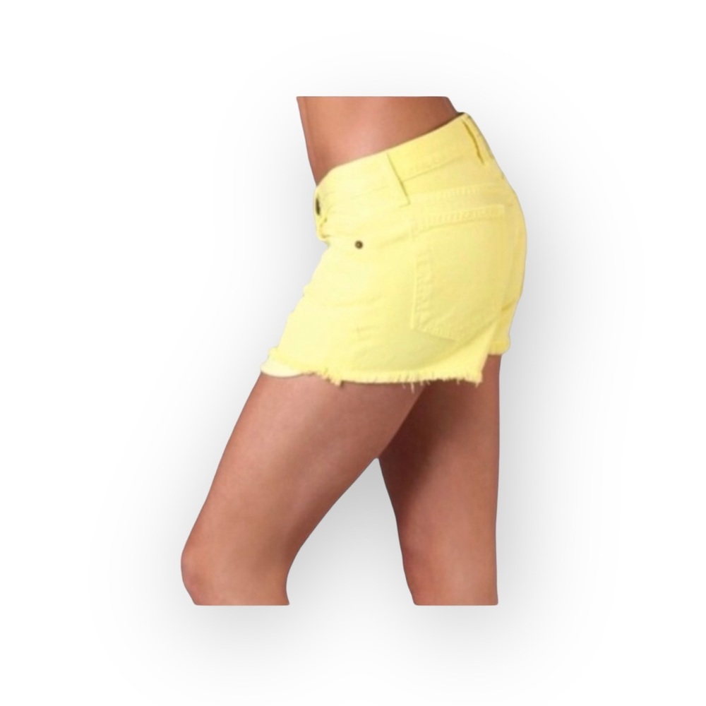 new Current/Elliott ➾ The Boyfriend Short ➾ Cut Off Stretch Denim ➾ Neon Yellow - Picture 2 of 16